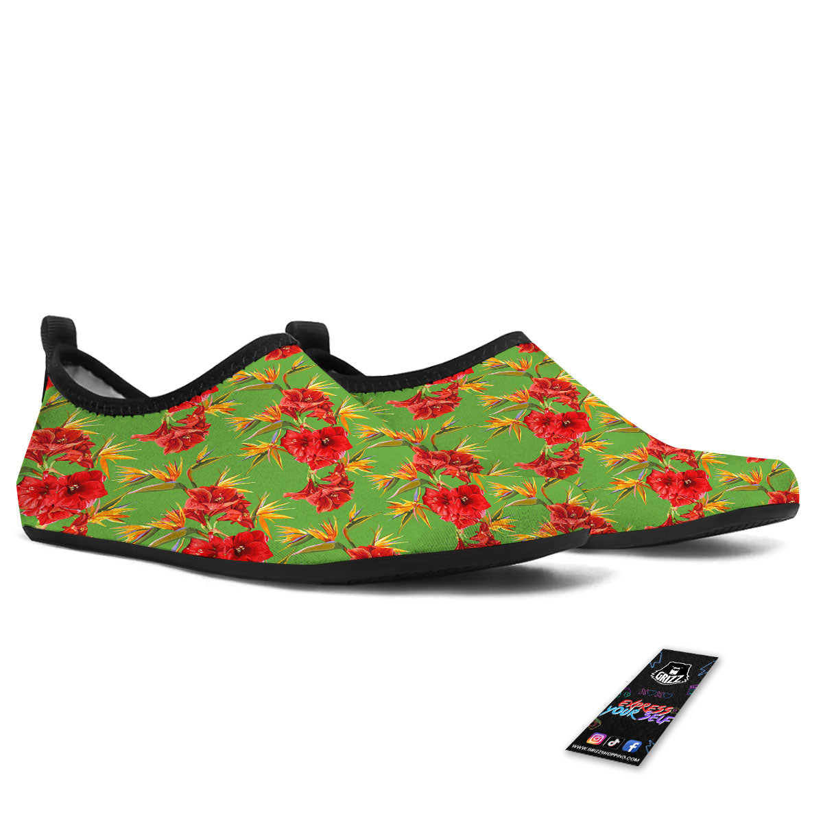 Japanese Amaryllis Yellow And Red Print Pattern Water Shoes-grizzshop