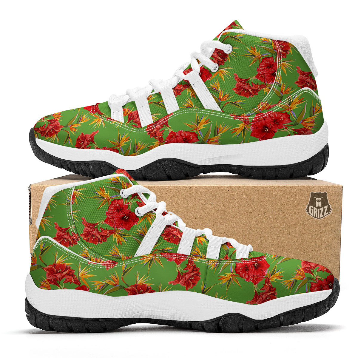 Japanese Amaryllis Yellow And Red Print Pattern White Bball Shoes-grizzshop