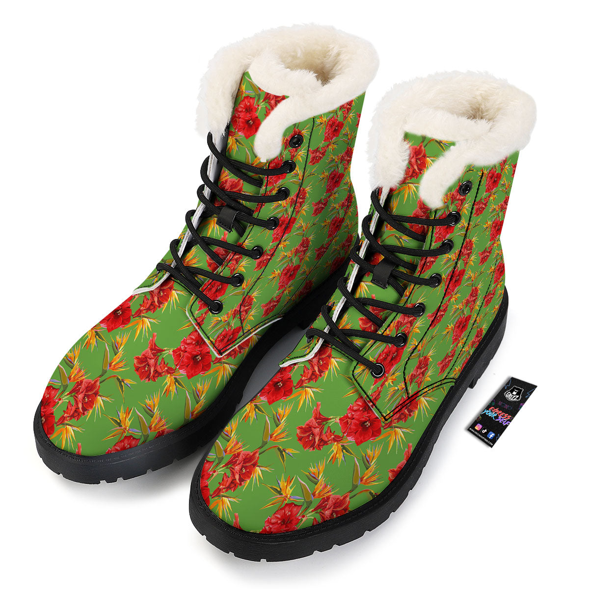 Japanese Amaryllis Yellow And Red Print Pattern Winter Boots-grizzshop