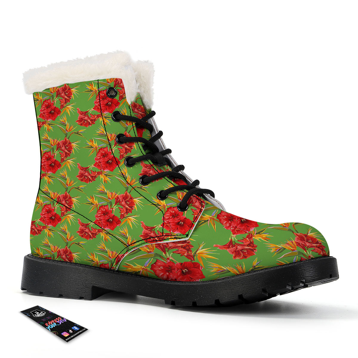 Japanese Amaryllis Yellow And Red Print Pattern Winter Boots-grizzshop