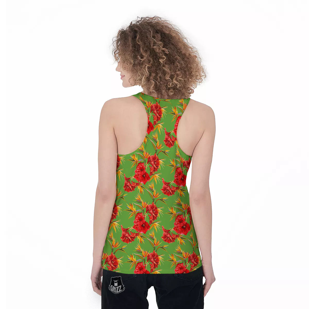 Japanese Amaryllis Yellow And Red Print Pattern Women's Racerback Tank Top-grizzshop