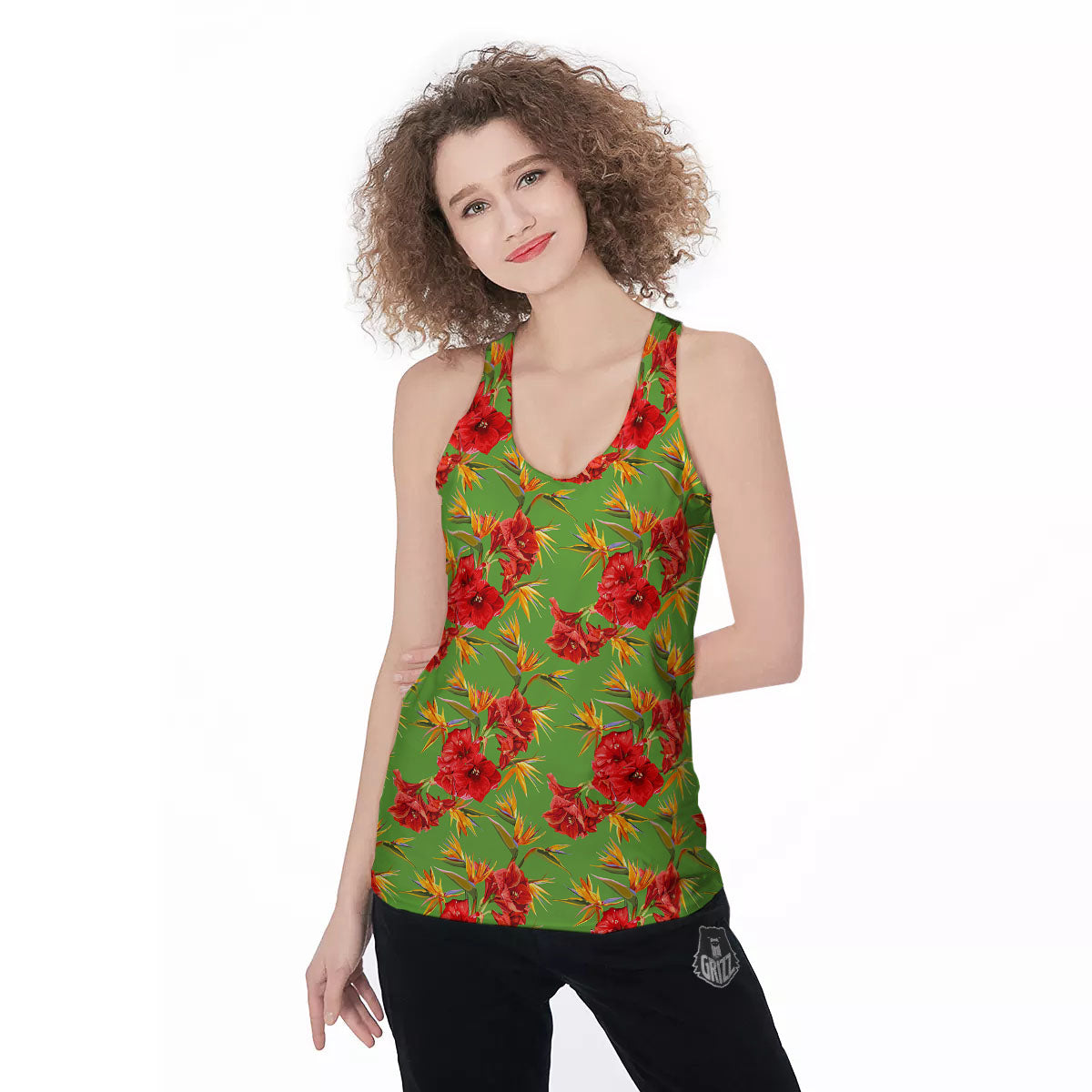 Japanese Amaryllis Yellow And Red Print Pattern Women's Racerback Tank Top-grizzshop