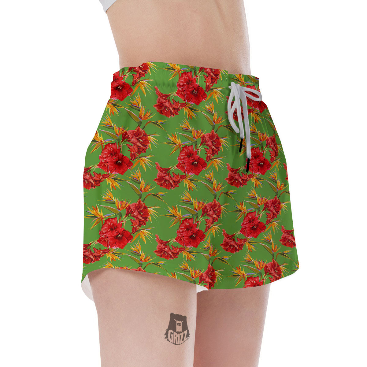 Japanese Amaryllis Yellow And Red Print Pattern Women's Shorts-grizzshop