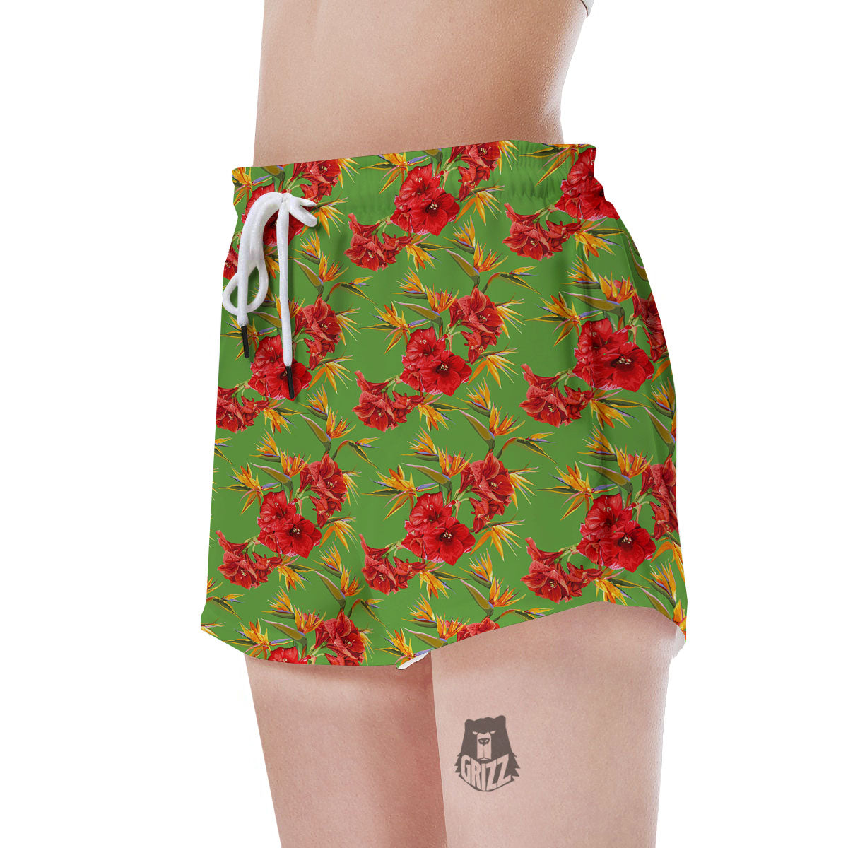 Japanese Amaryllis Yellow And Red Print Pattern Women's Shorts-grizzshop