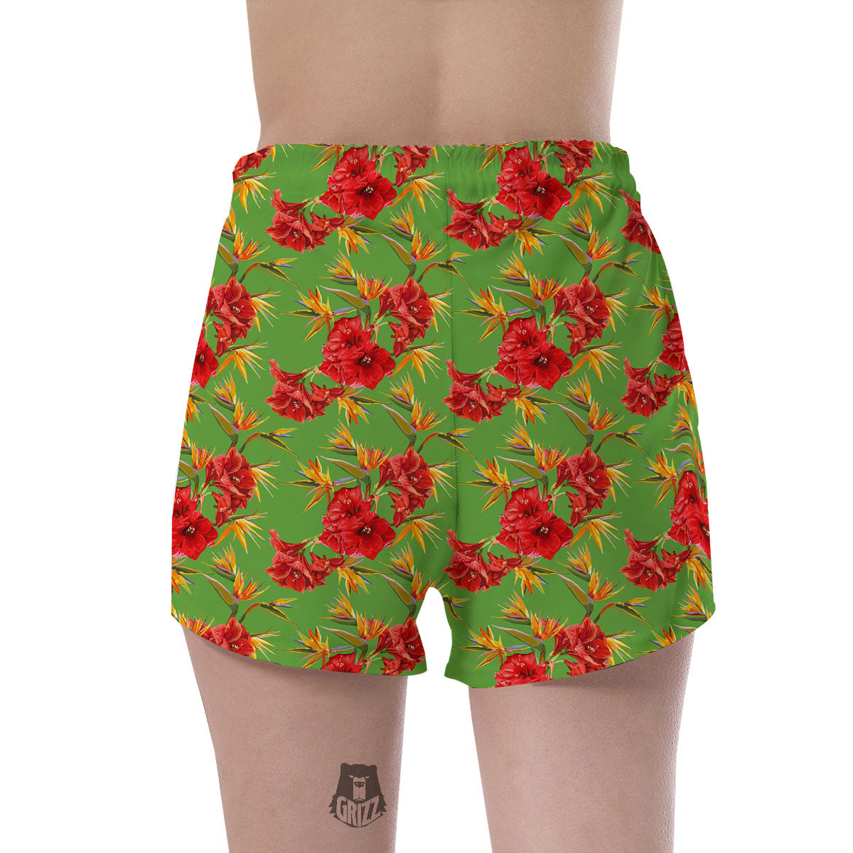 Japanese Amaryllis Yellow And Red Print Pattern Women's Shorts-grizzshop