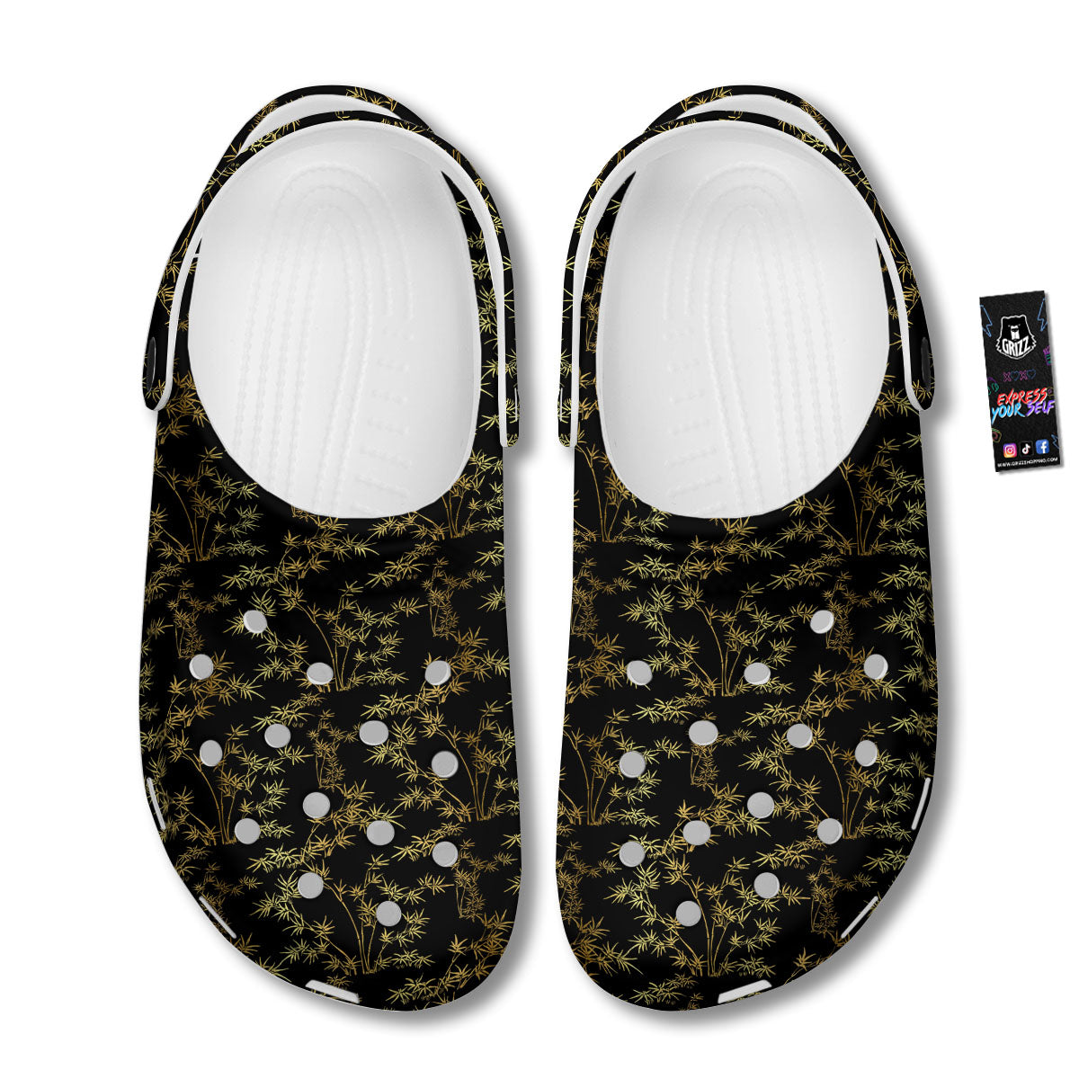 Japanese Bamboo Black And Gold Print Pattern Clog-grizzshop