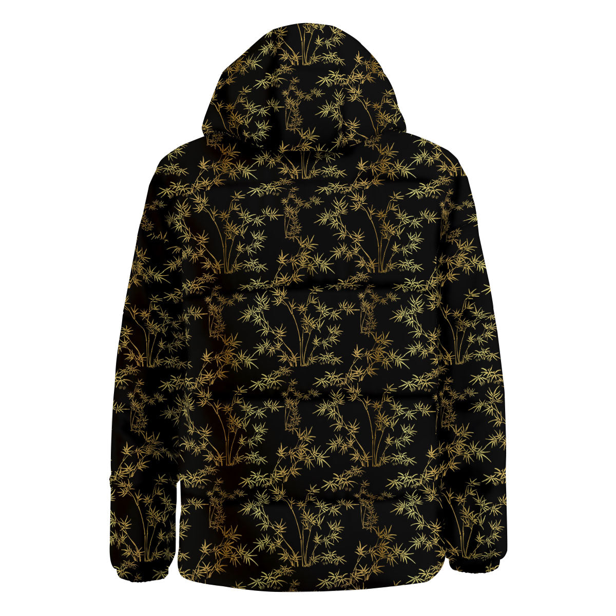 Japanese Bamboo Black And Gold Print Pattern Down Jacket-grizzshop