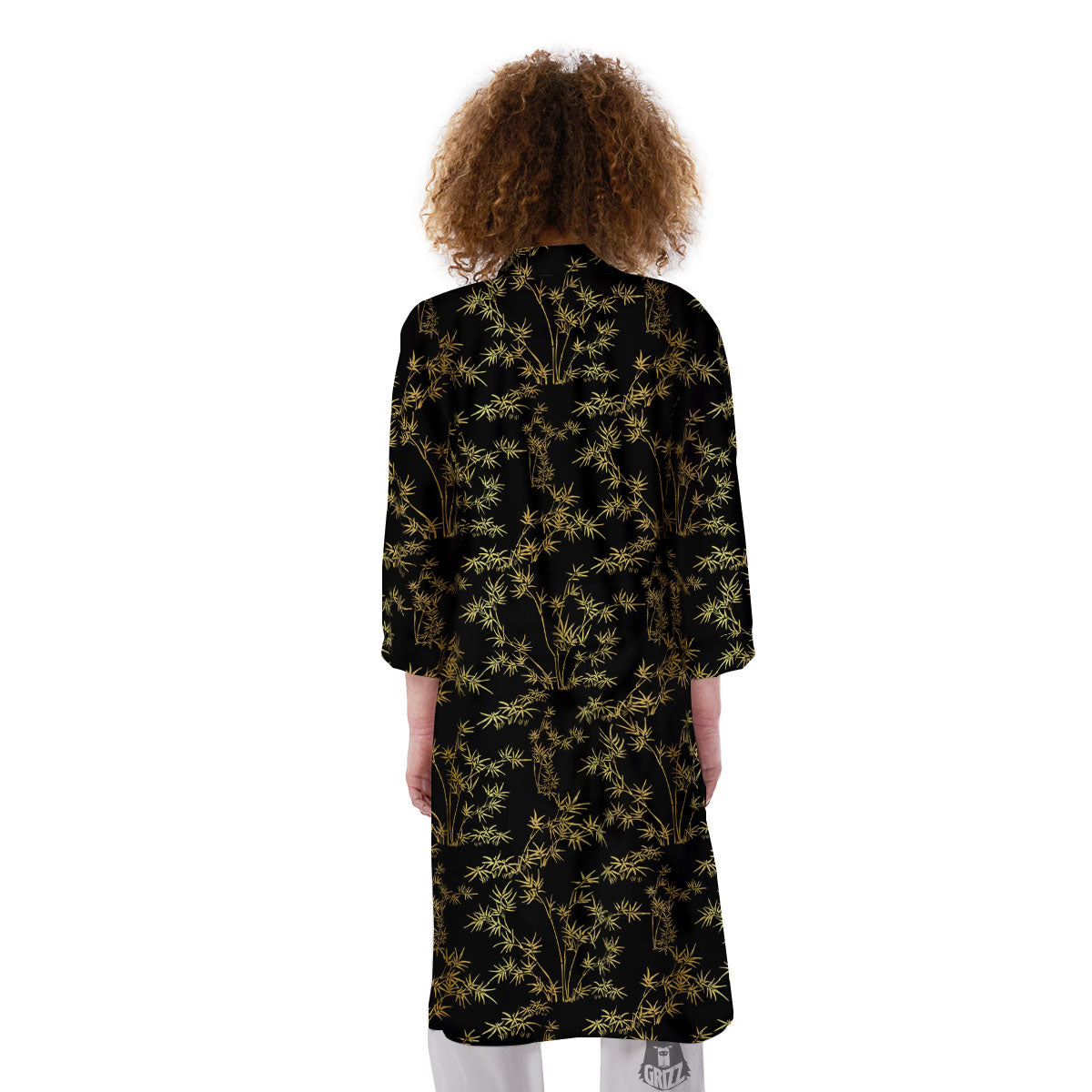 Japanese Bamboo Black And Gold Print Pattern Kimono-grizzshop