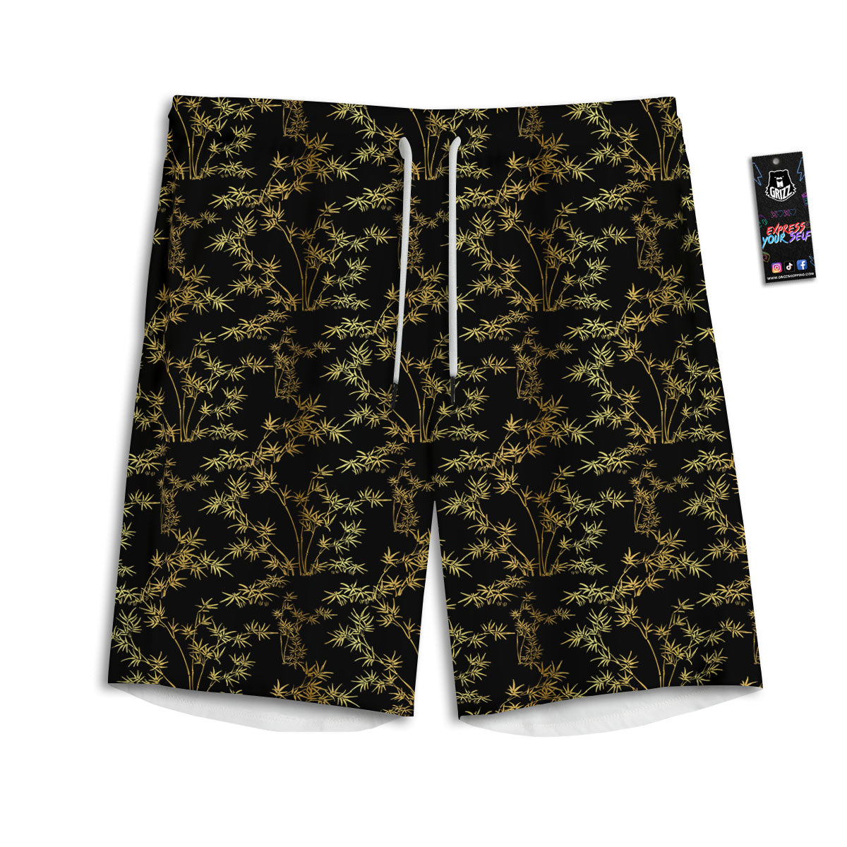 Lotus Leaf And Flower Print Pattern Men's Athletic Shorts