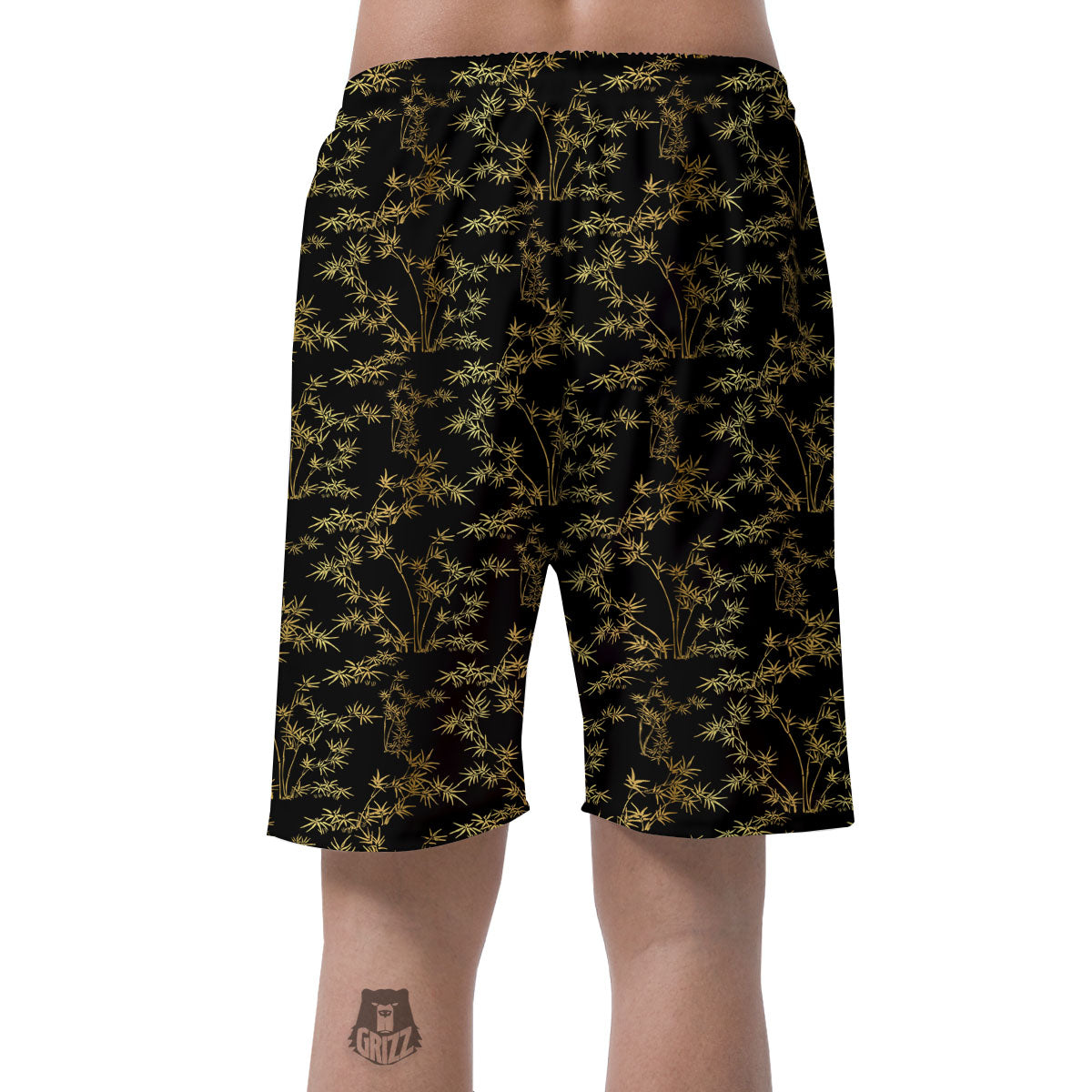 Japanese Bamboo Black And Gold Print Pattern Men's Shorts-grizzshop
