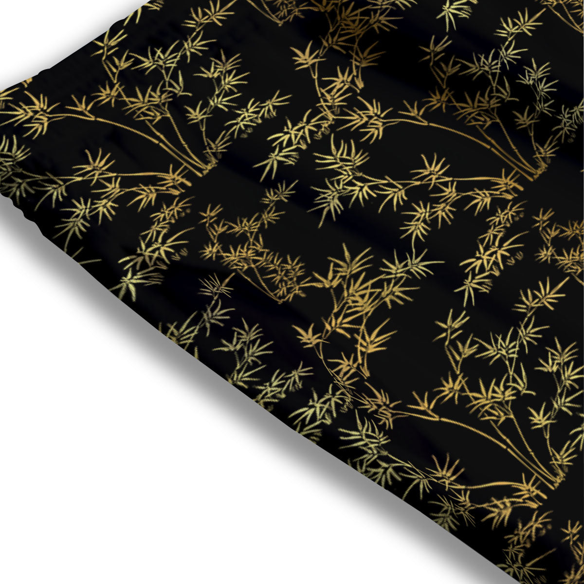 Japanese Bamboo Black And Gold Print Pattern Mesh Shorts