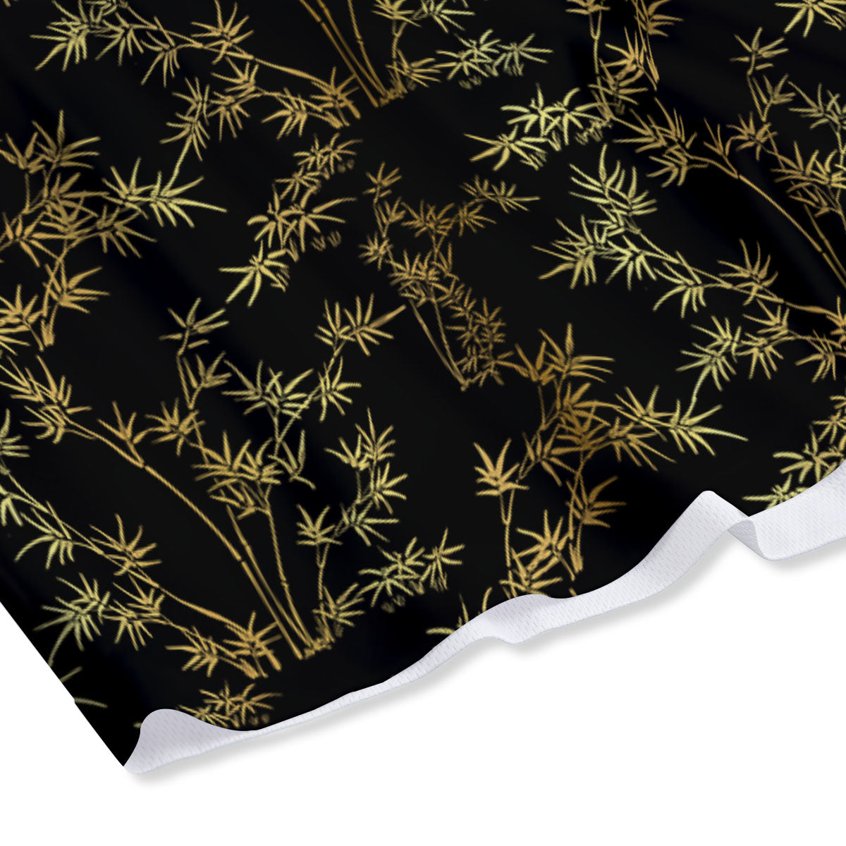 Japanese Bamboo Black And Gold Print Pattern Mesh Shorts