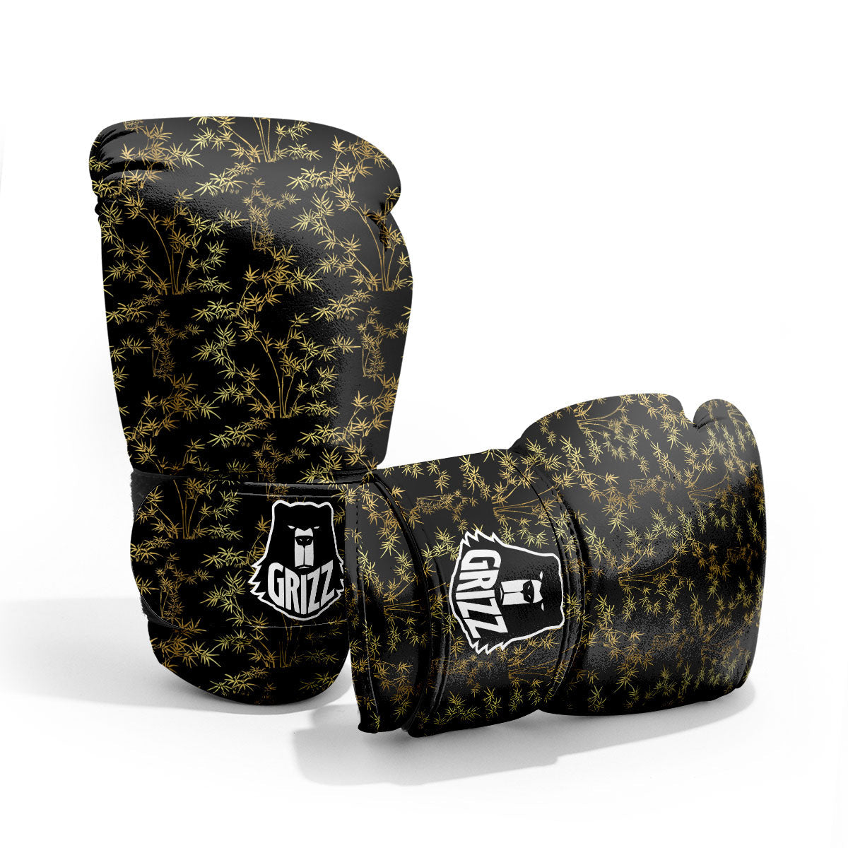 Japanese Bamboo Black And Gold Print Pattern Pro Boxing Glove