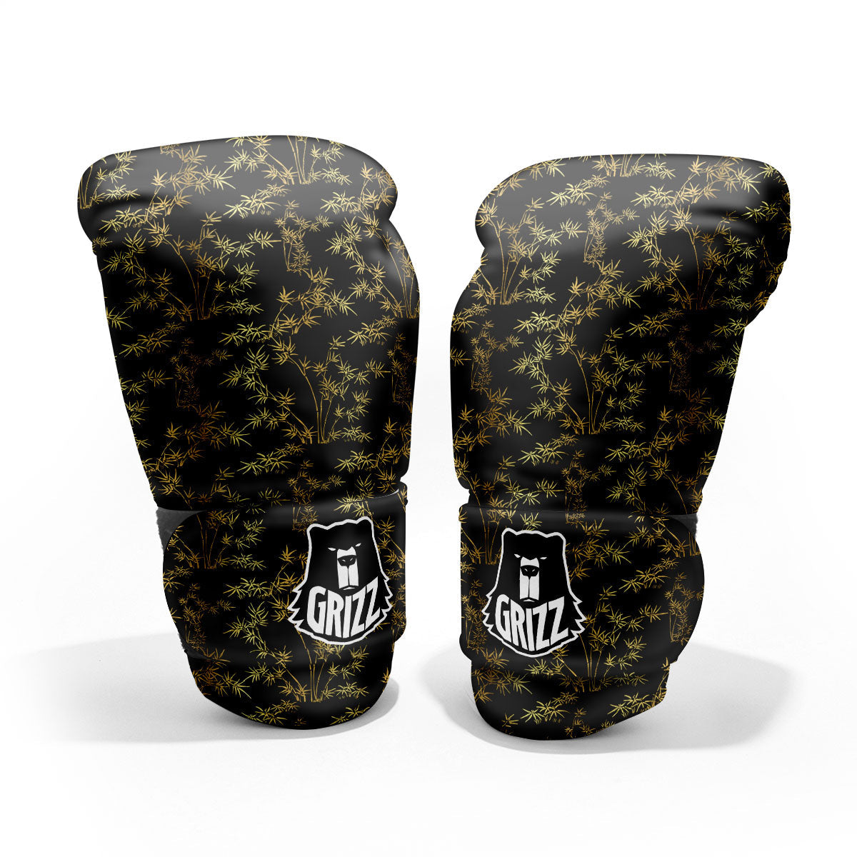 Japanese Bamboo Black And Gold Print Pattern Pro Boxing Glove