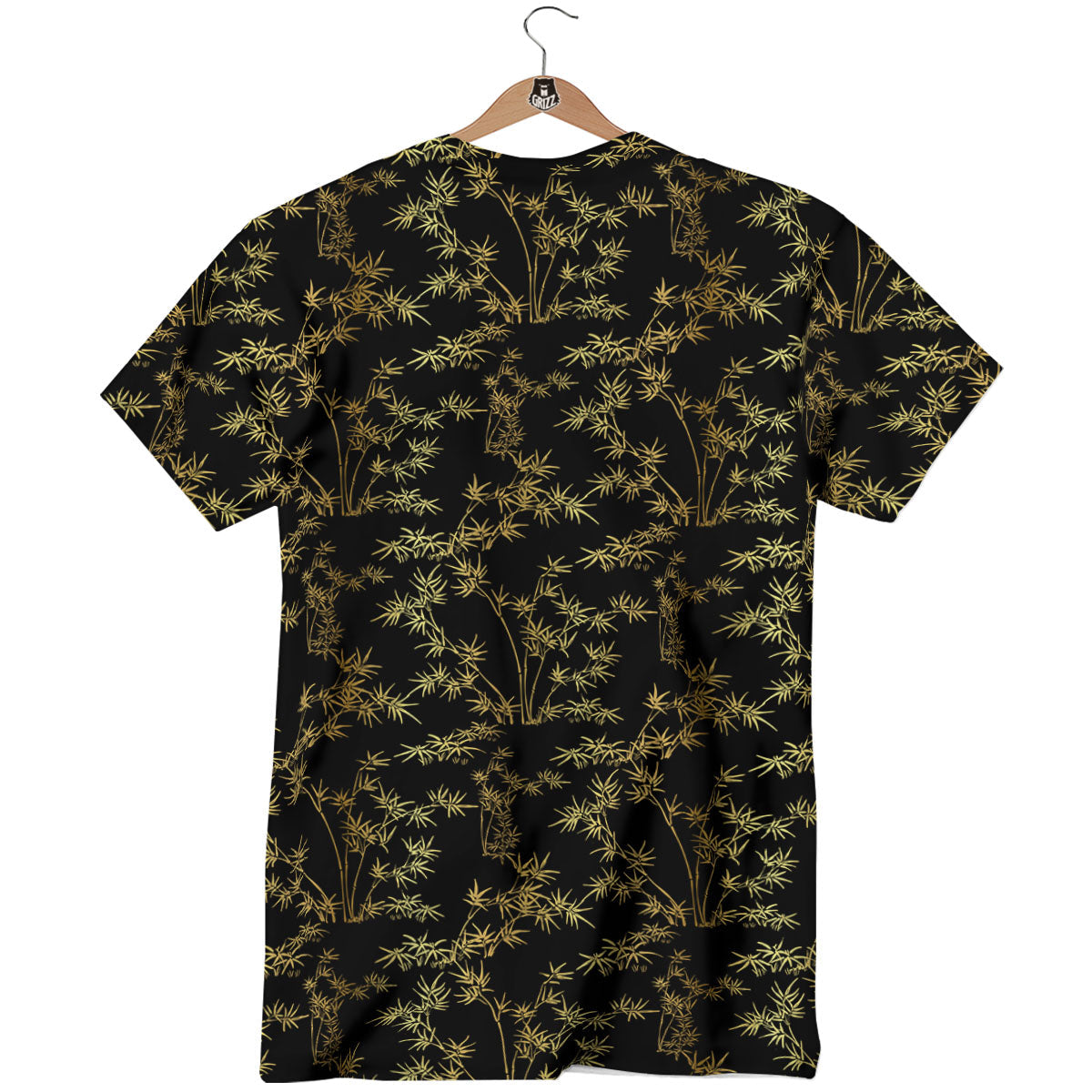 Japanese Bamboo Black And Gold Print Pattern T-Shirt-grizzshop