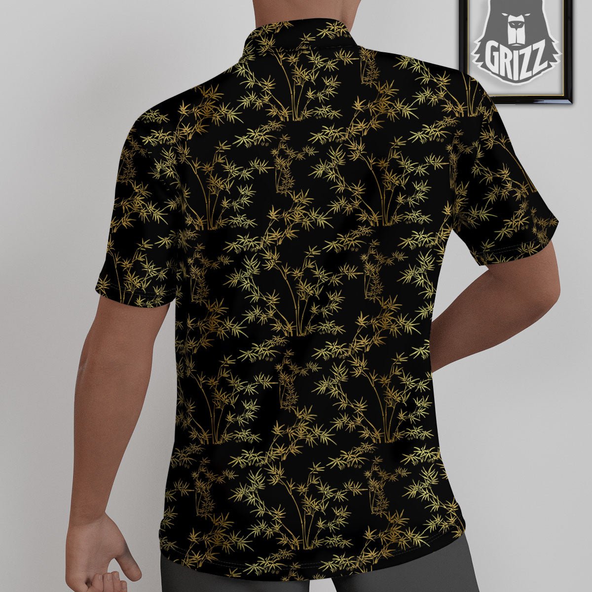 Japanese Bamboo Black And Gold Print Pattern Untucked Shirts-grizzshop