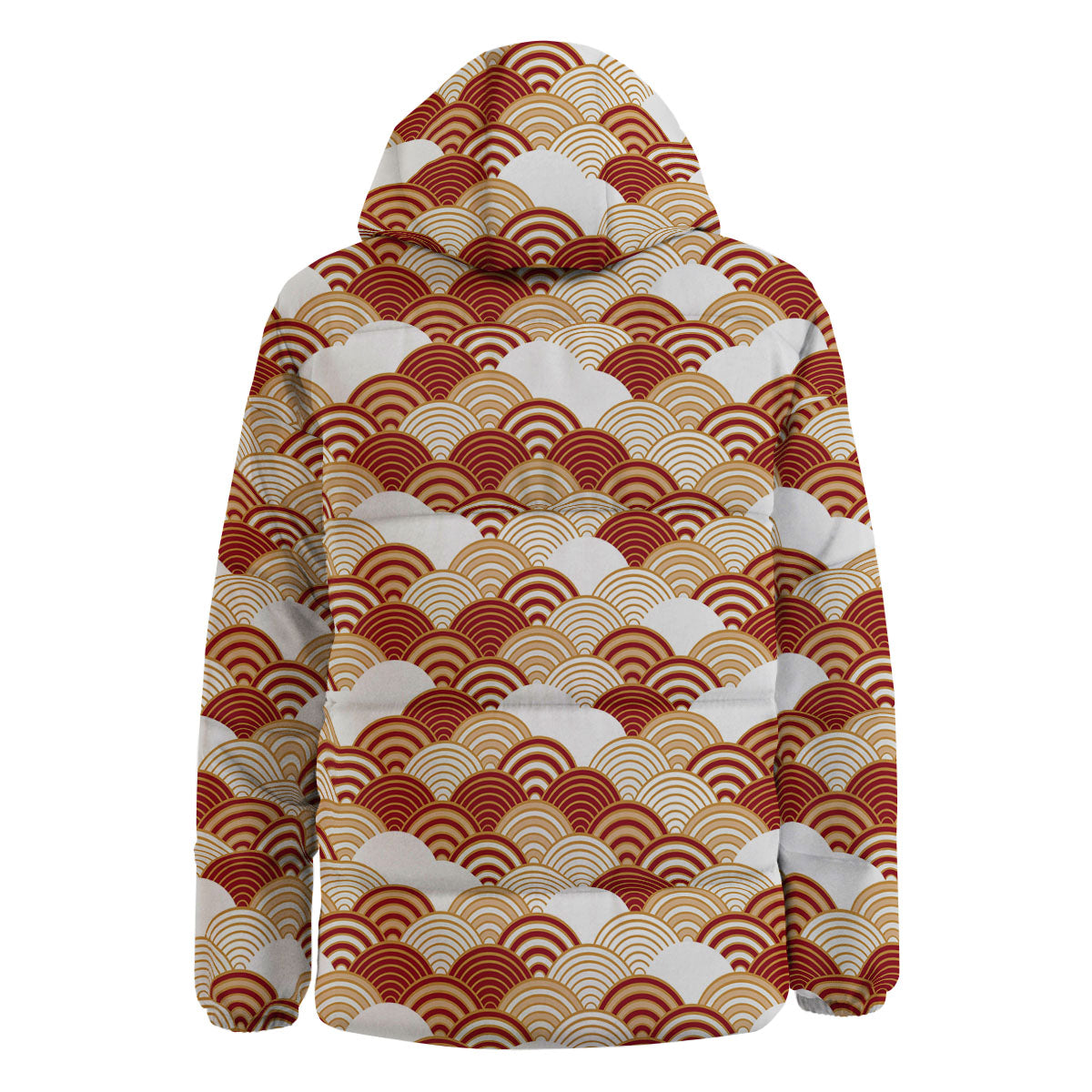 Japanese Beige And Red Print Pattern Down Jacket-grizzshop