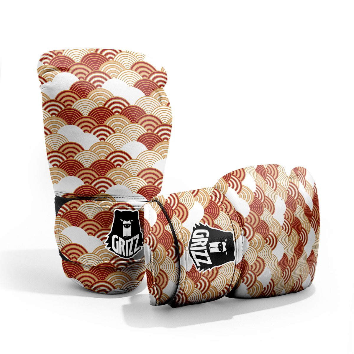Japanese Beige And Red Print Pattern Pro Boxing Glove