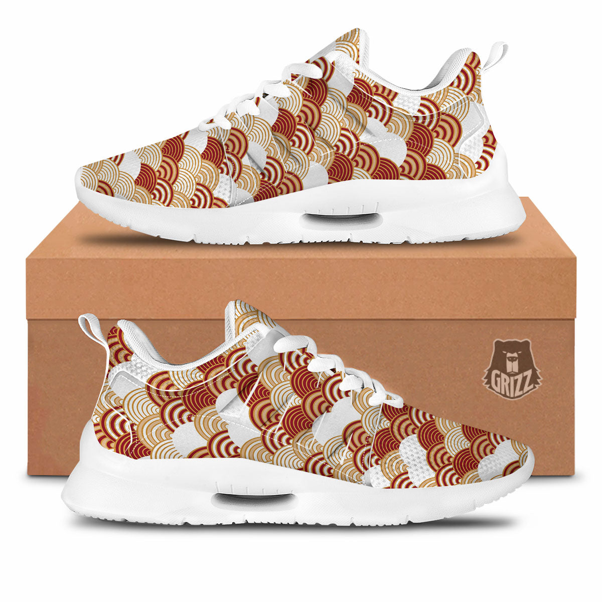 Japanese Beige And Red Print Pattern Tennis Shoes-grizzshop