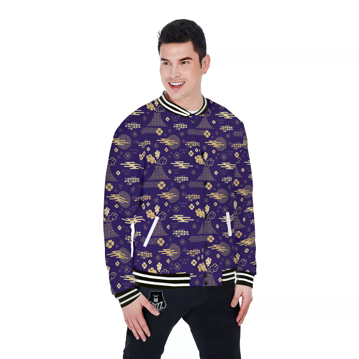 Japanese Classic Print Pattern Baseball Jacket-grizzshop