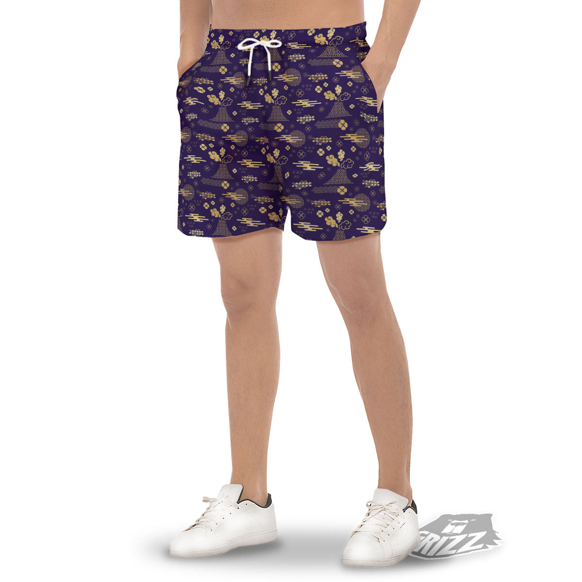 Japanese Classic Print Pattern Men's Gym Shorts-grizzshop