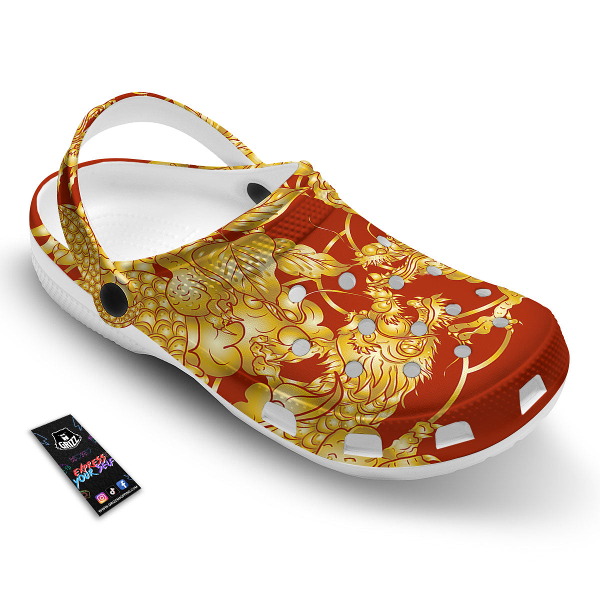 Japanese Dragon Orange Print Clog-grizzshop