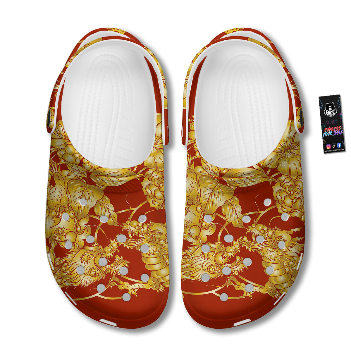 Japanese Dragon Orange Print Clog-grizzshop