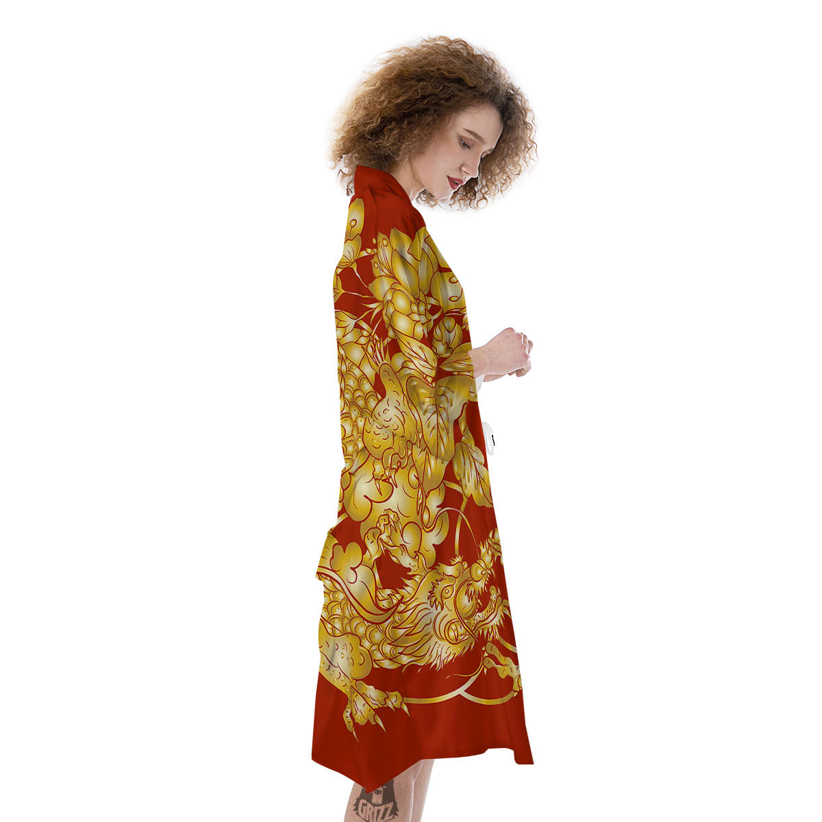 Japanese Dragon Orange Print Kimono-grizzshop