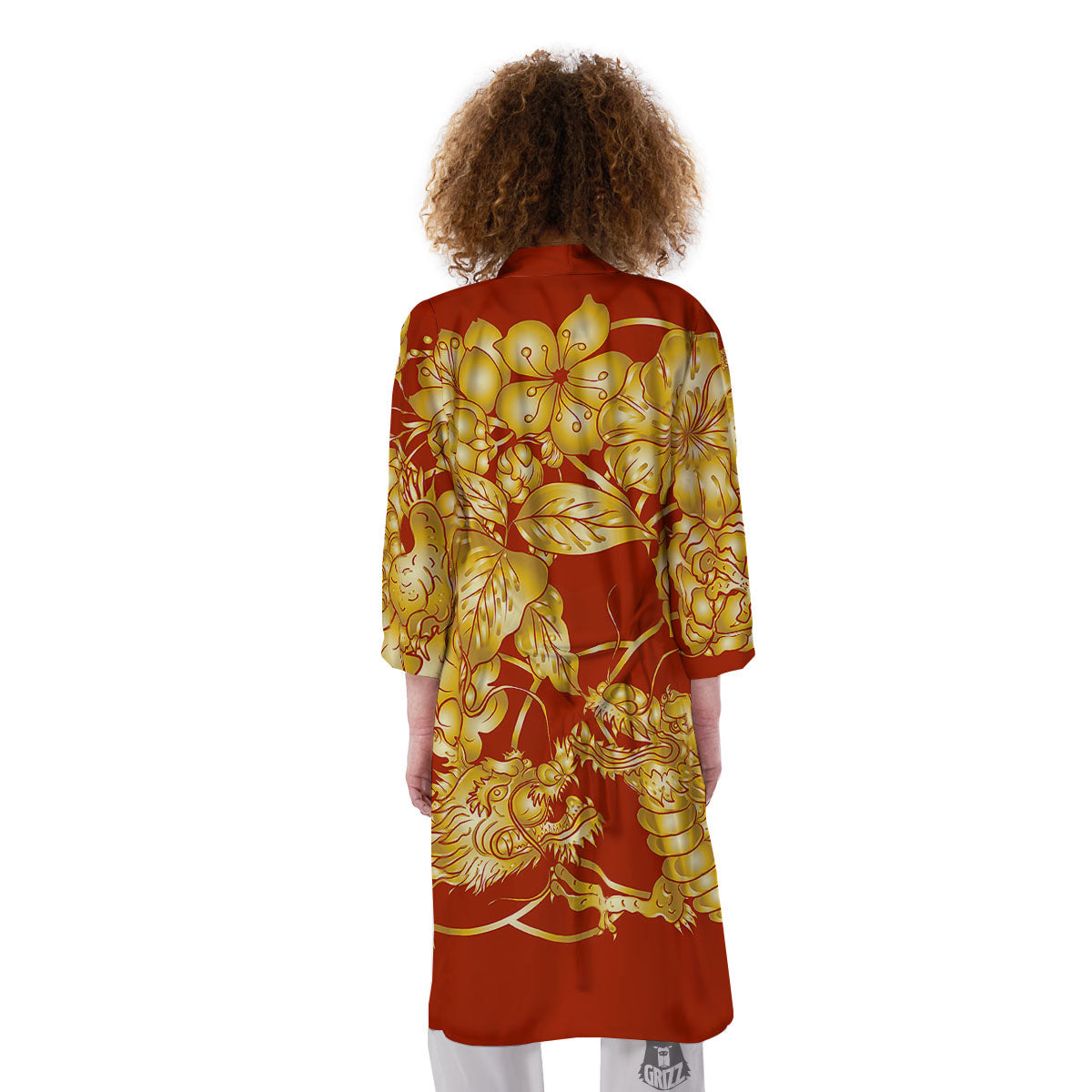 Japanese Dragon Orange Print Kimono-grizzshop