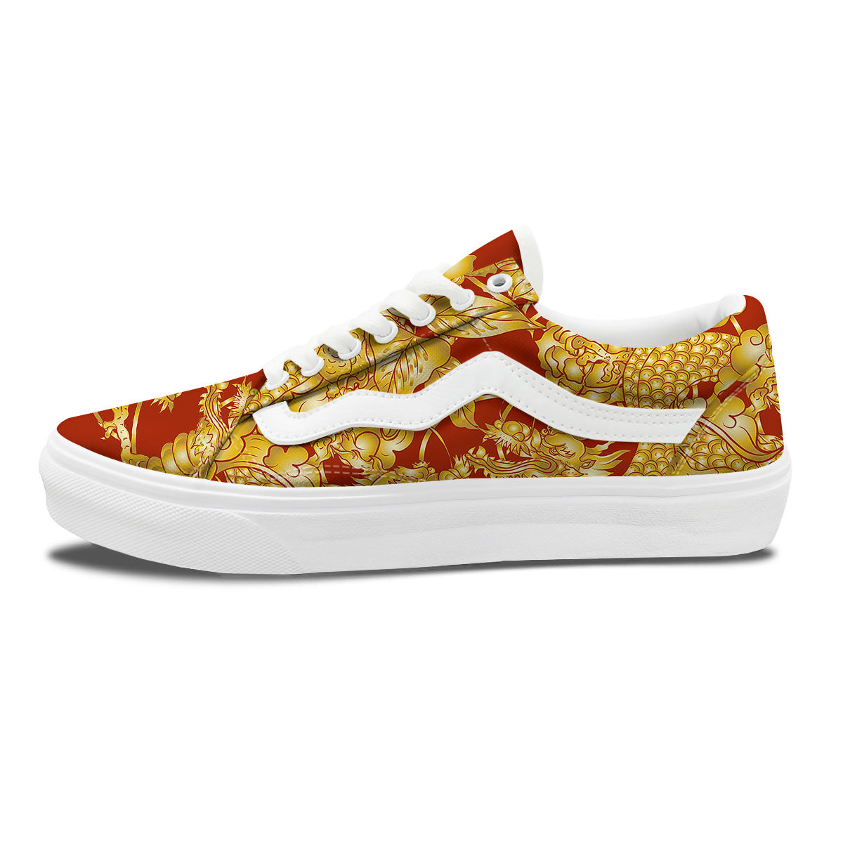 Japanese Dragon Orange Print Skate Shoes-grizzshop