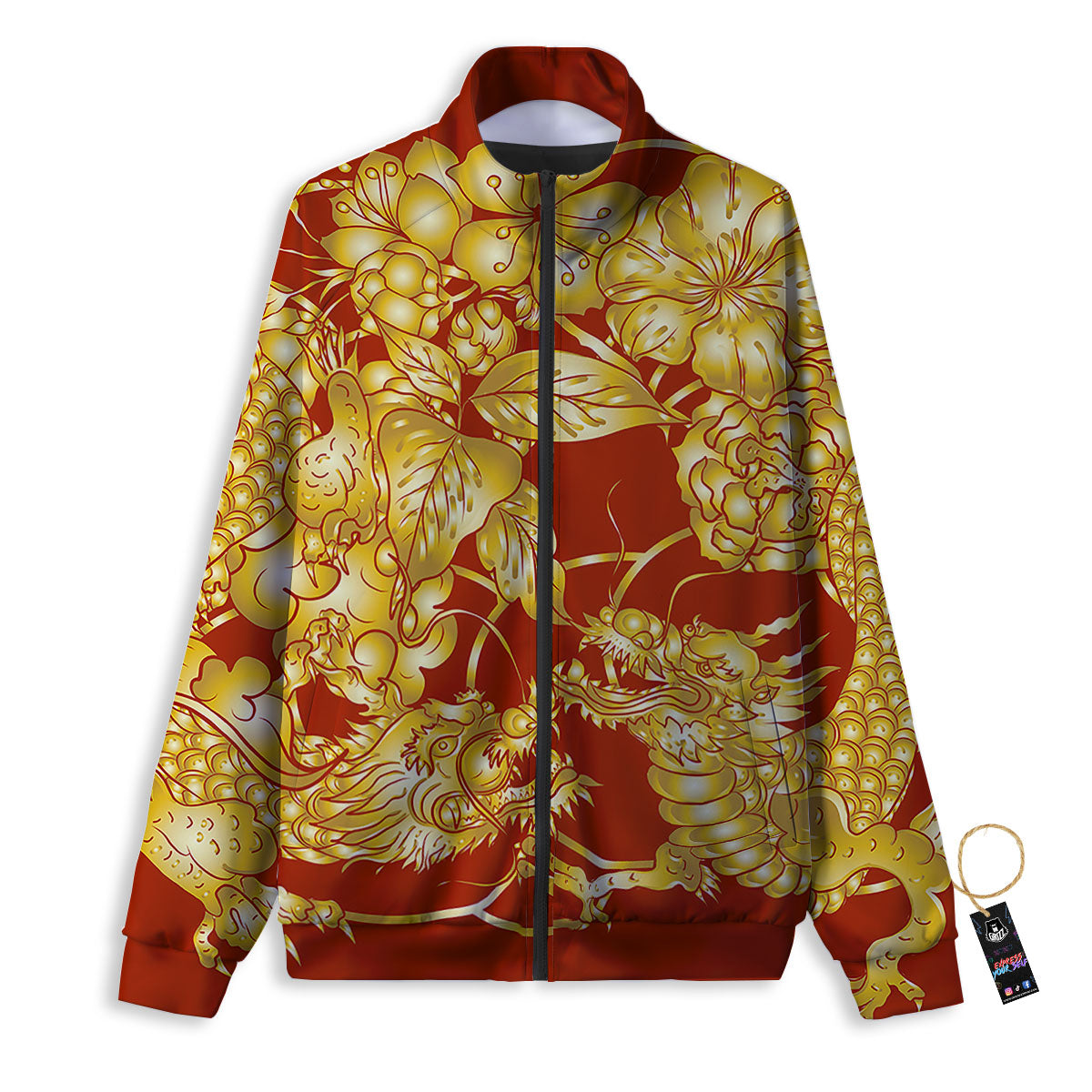 Japanese Dragon Orange Print Track Jacket-grizzshop