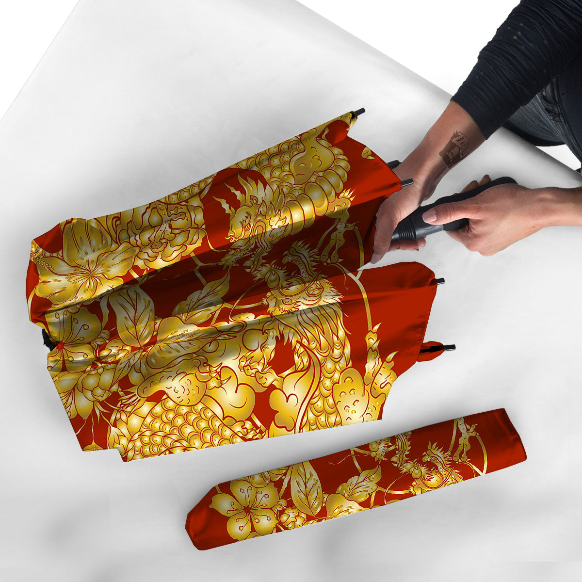 Japanese Dragon Orange Print Umbrella-grizzshop