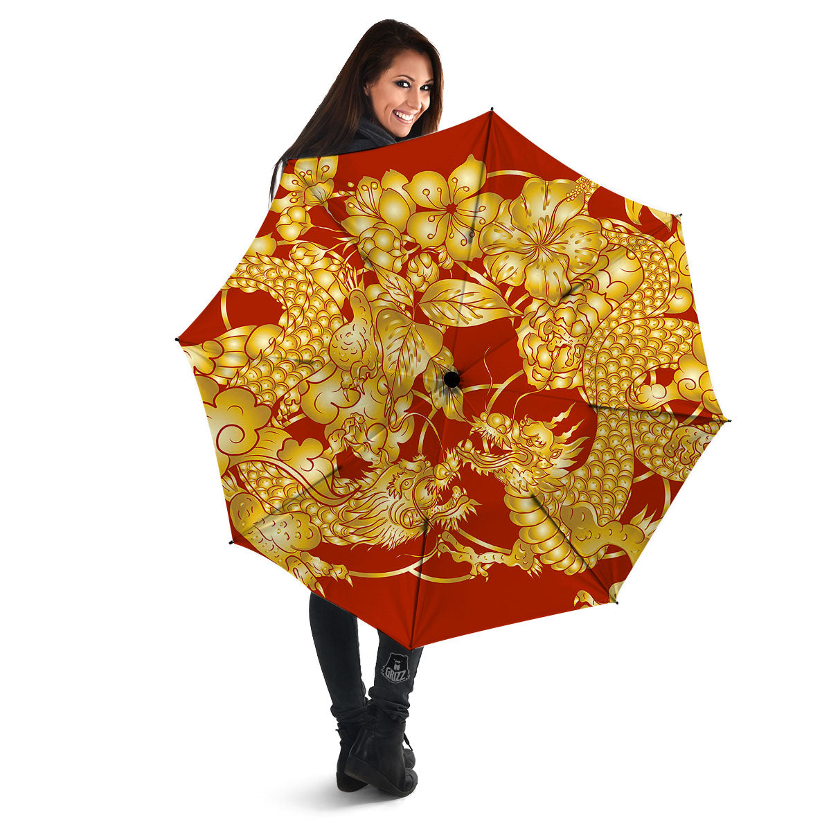 Japanese Dragon Orange Print Umbrella-grizzshop