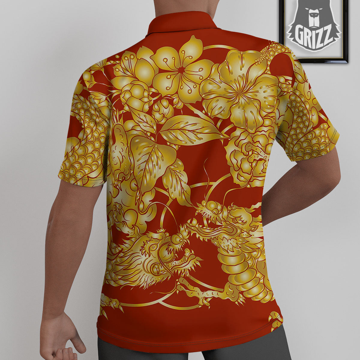 Japanese Dragon Orange Print Untucked Shirts-grizzshop