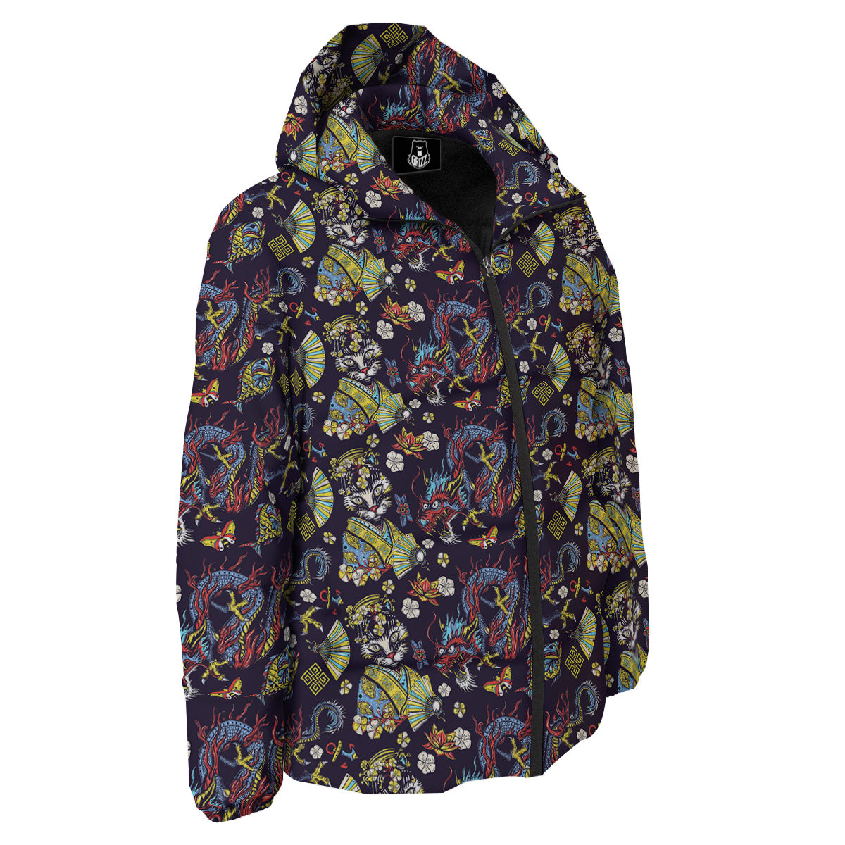 Japanese Dragons And Cat Tattoo Print Pattern Down Jacket-grizzshop