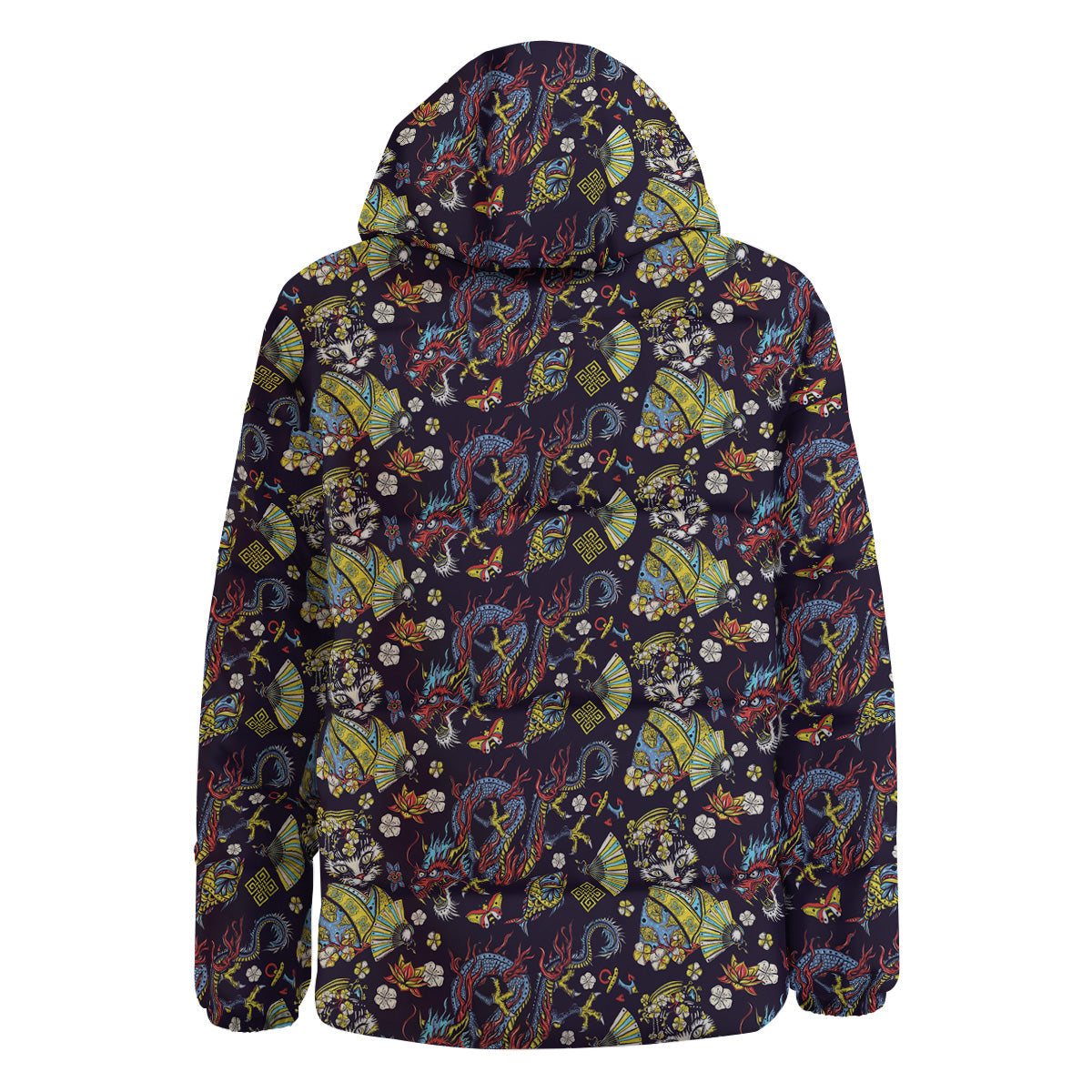 Japanese Dragons And Cat Tattoo Print Pattern Down Jacket-grizzshop
