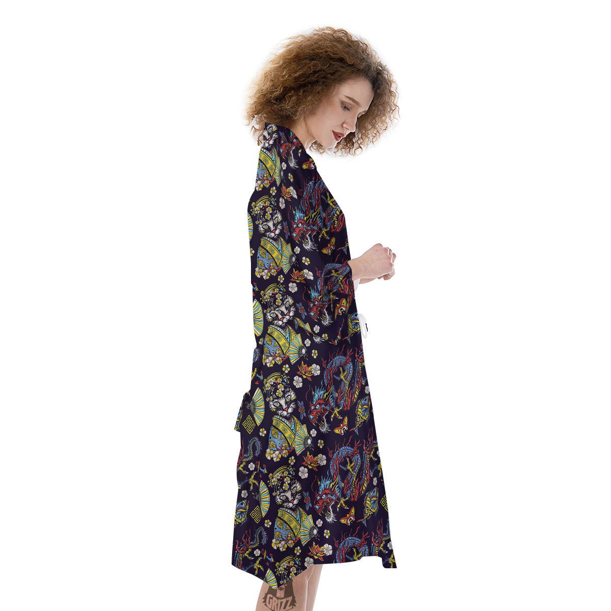 Japanese Dragons And Cat Tattoo Print Pattern Kimono-grizzshop
