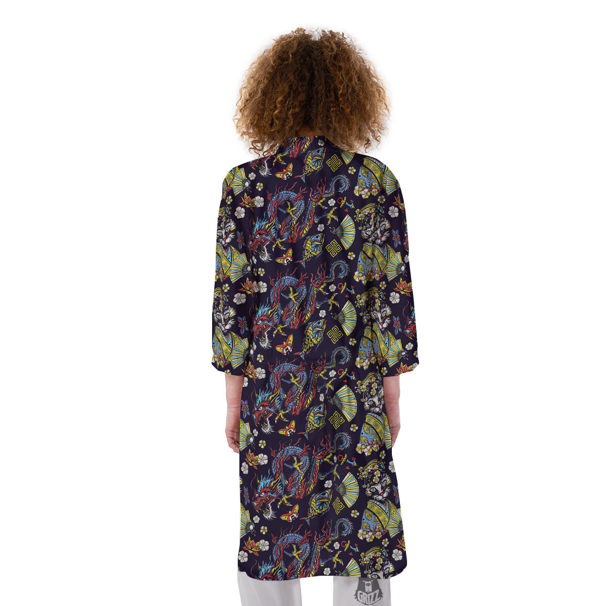 Japanese Dragons And Cat Tattoo Print Pattern Kimono-grizzshop