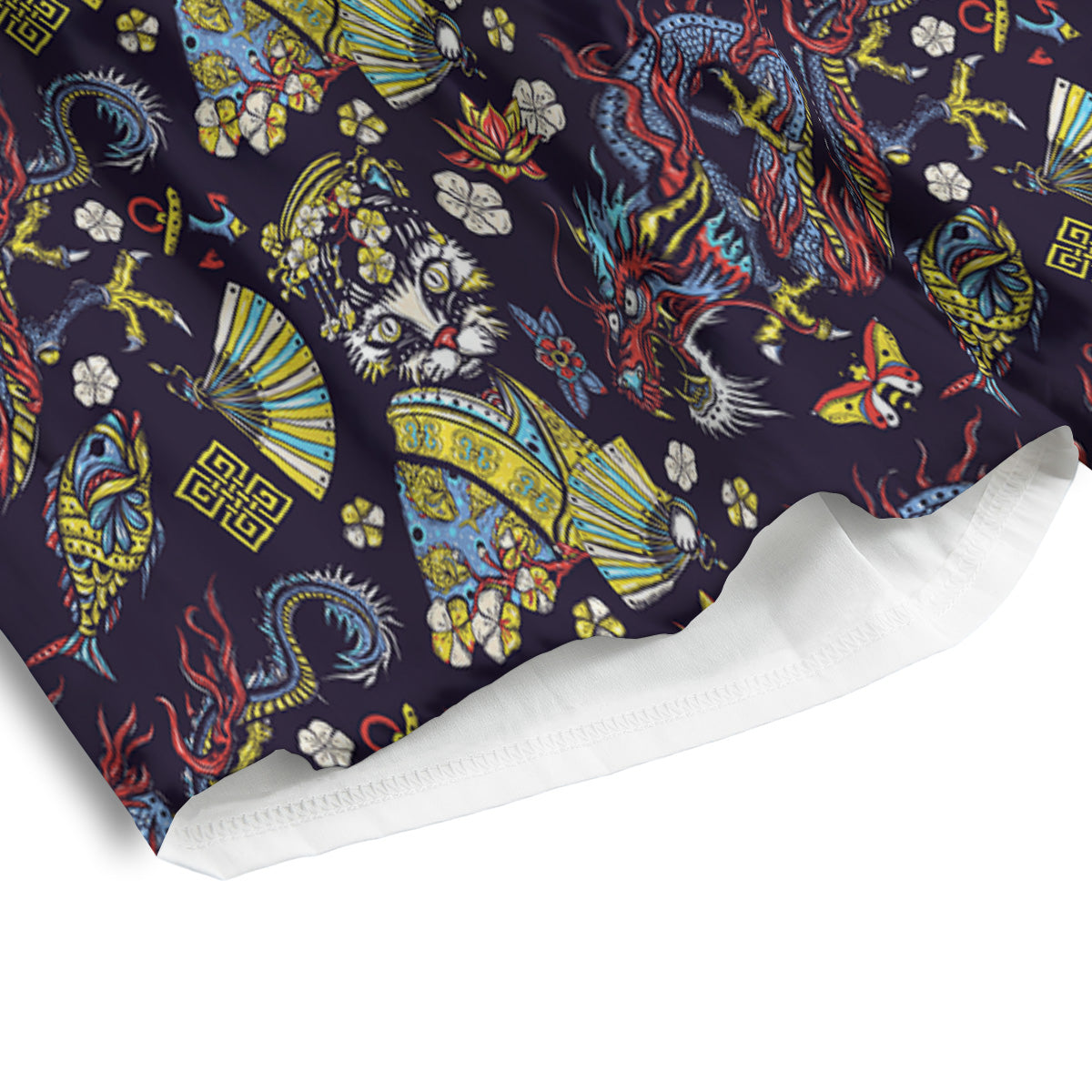 Japanese Dragons And Cat Tattoo Print Pattern Men's Athletic Shorts