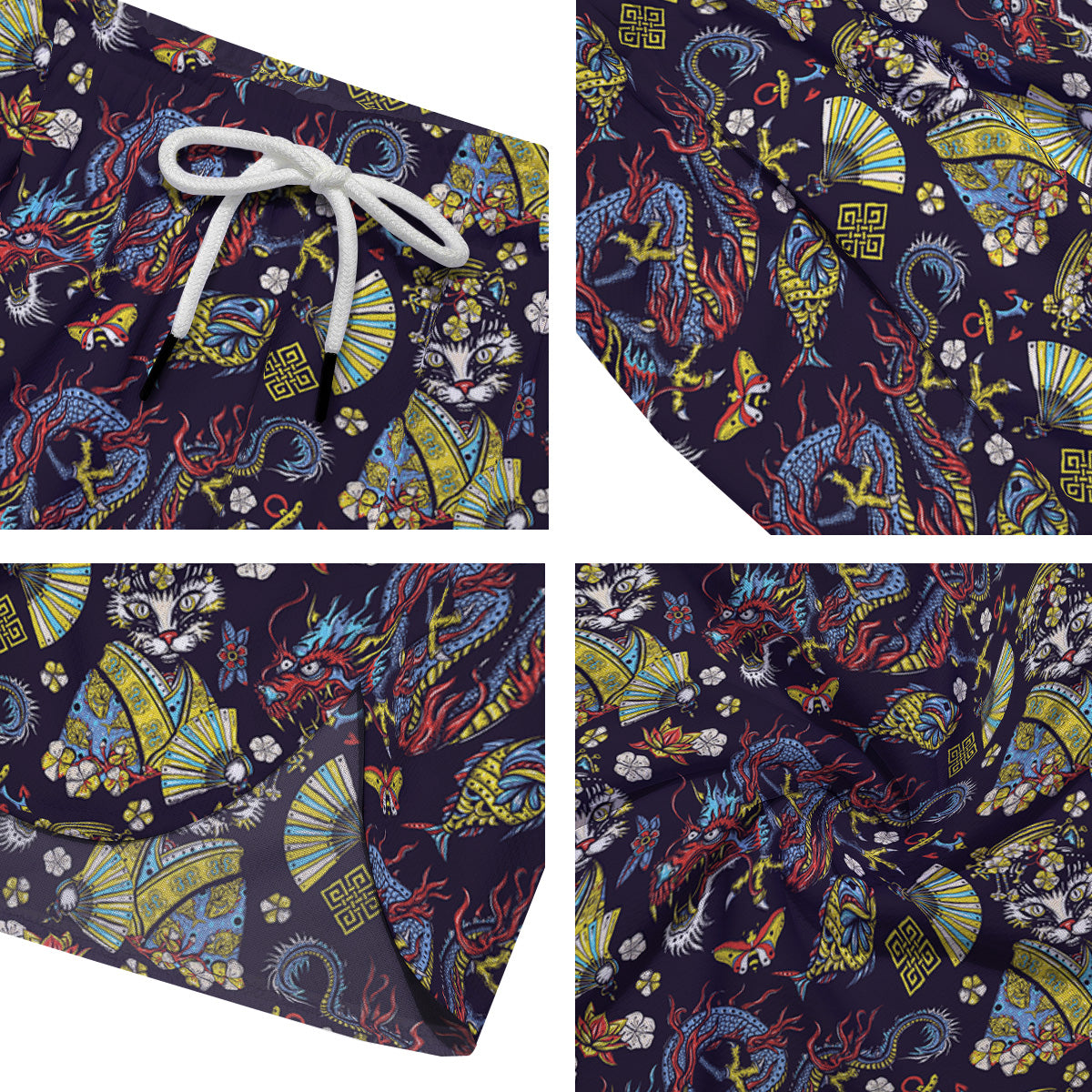 Japanese Dragons And Cat Tattoo Print Pattern Men's Running Shorts-grizzshop