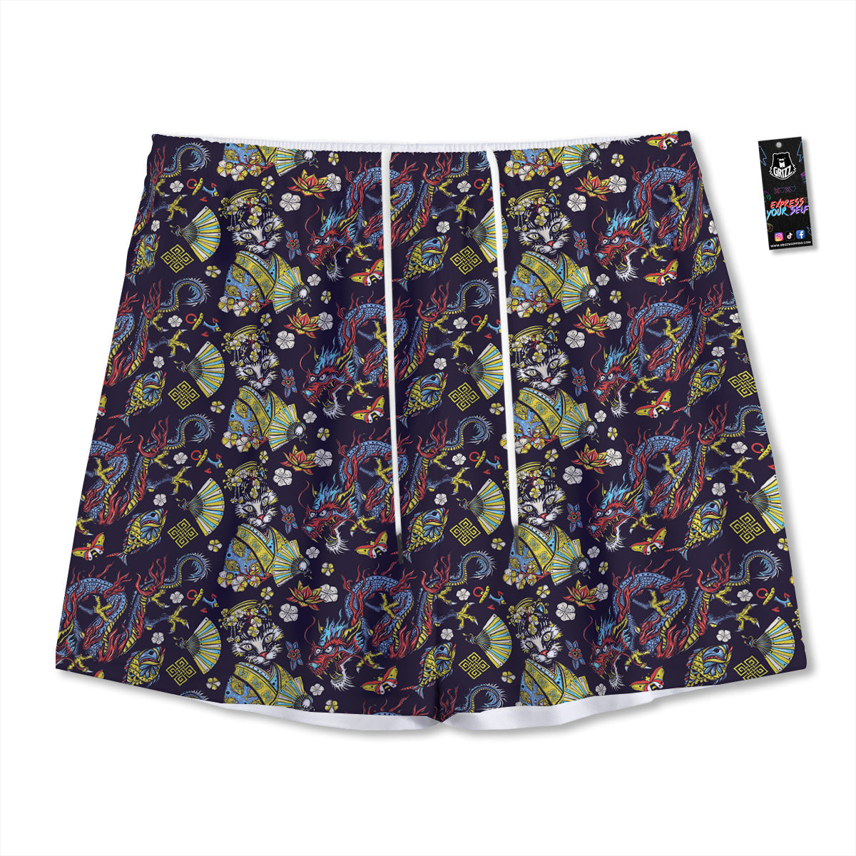 Monster Graffiti Characters Print Mesh Shorts