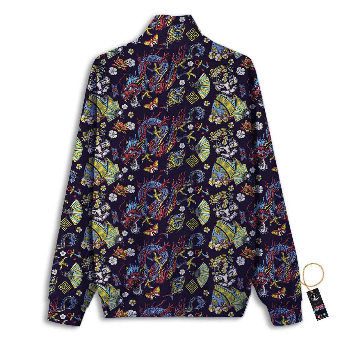 Japanese Dragons And Cat Tattoo Print Pattern Track Jacket-grizzshop