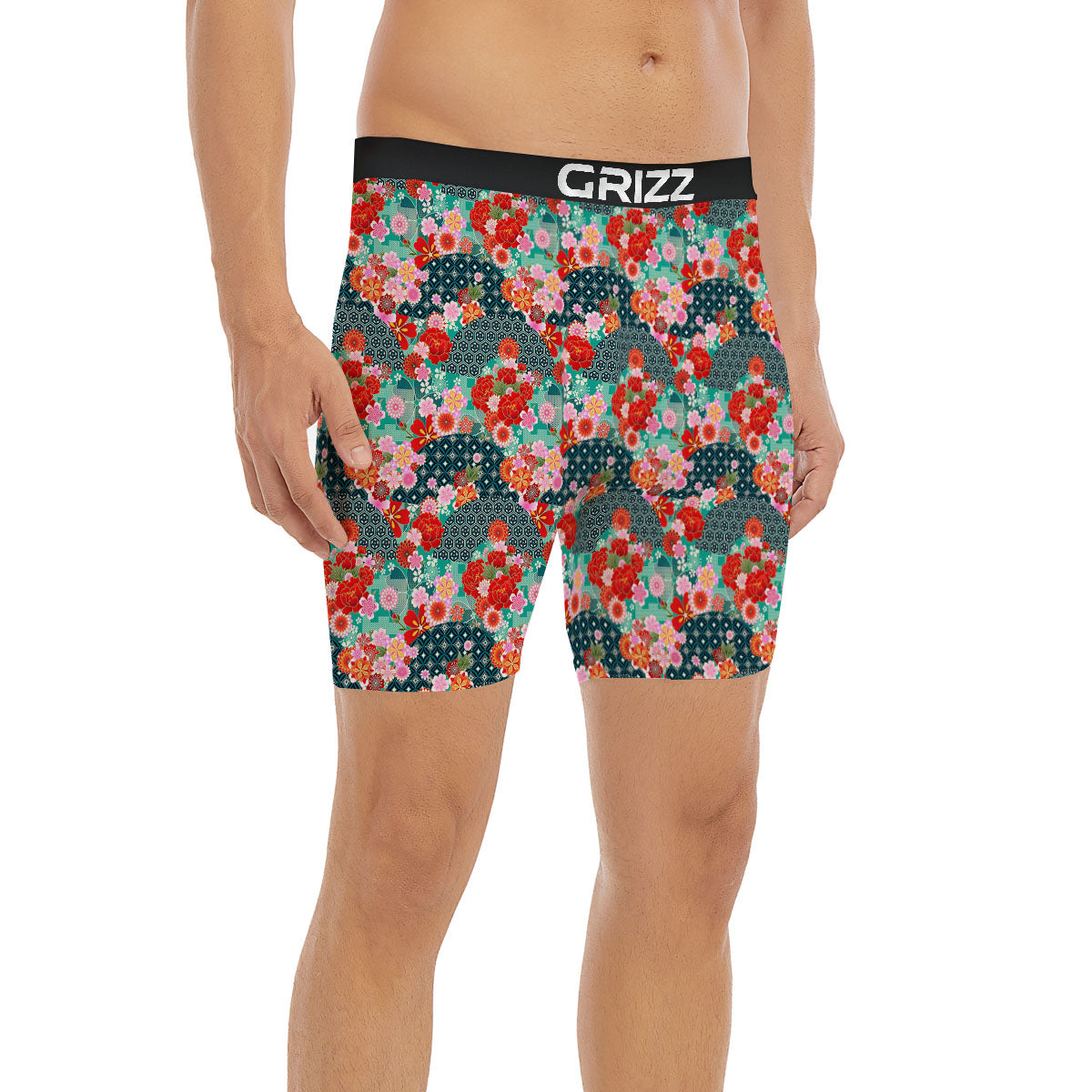 Japanese Flower Colorful Print Pattern Colorful Boxer Briefs-grizzshop