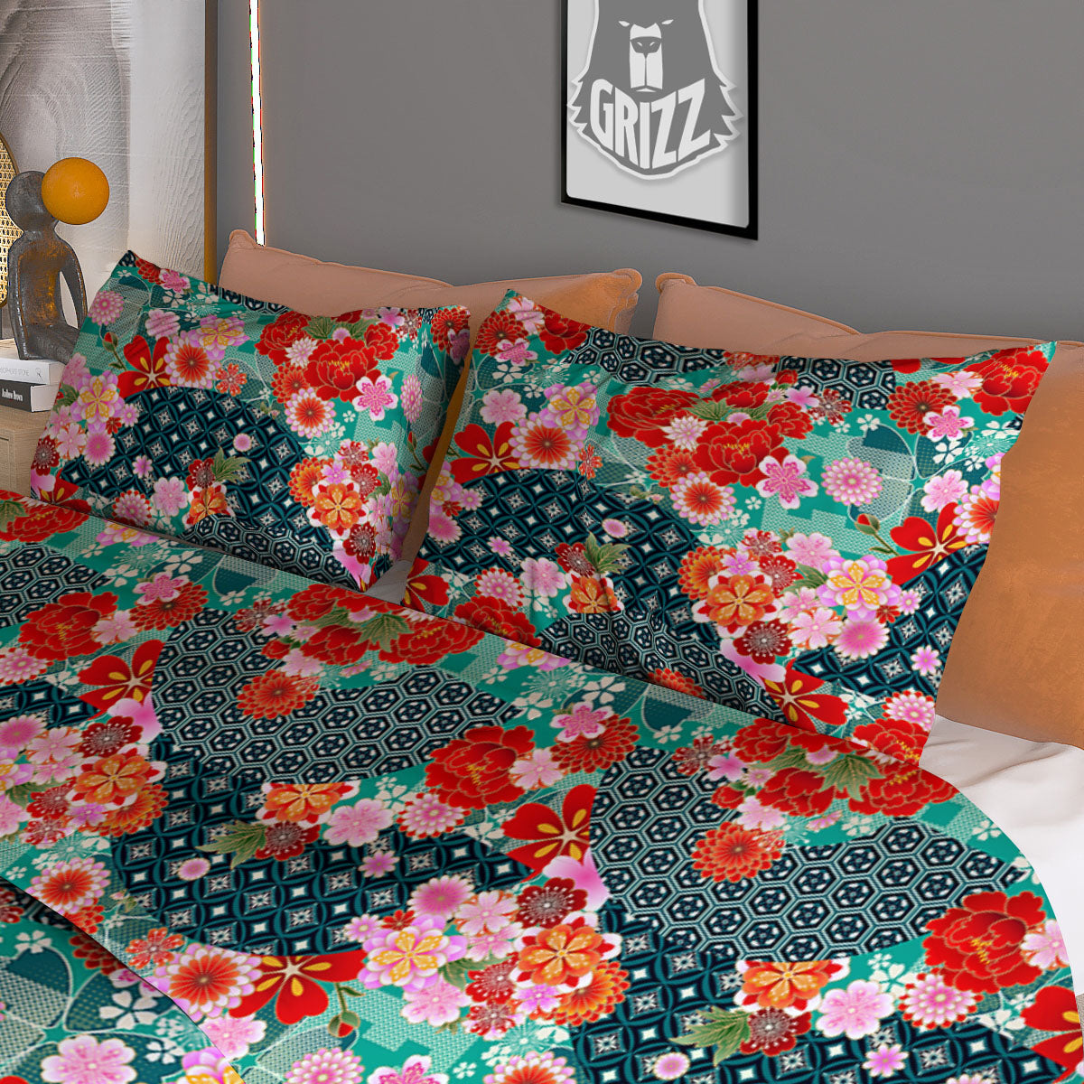 Japanese Flower Colorful Print Pattern Colorful Duvet Cover Bedding Set-grizzshop