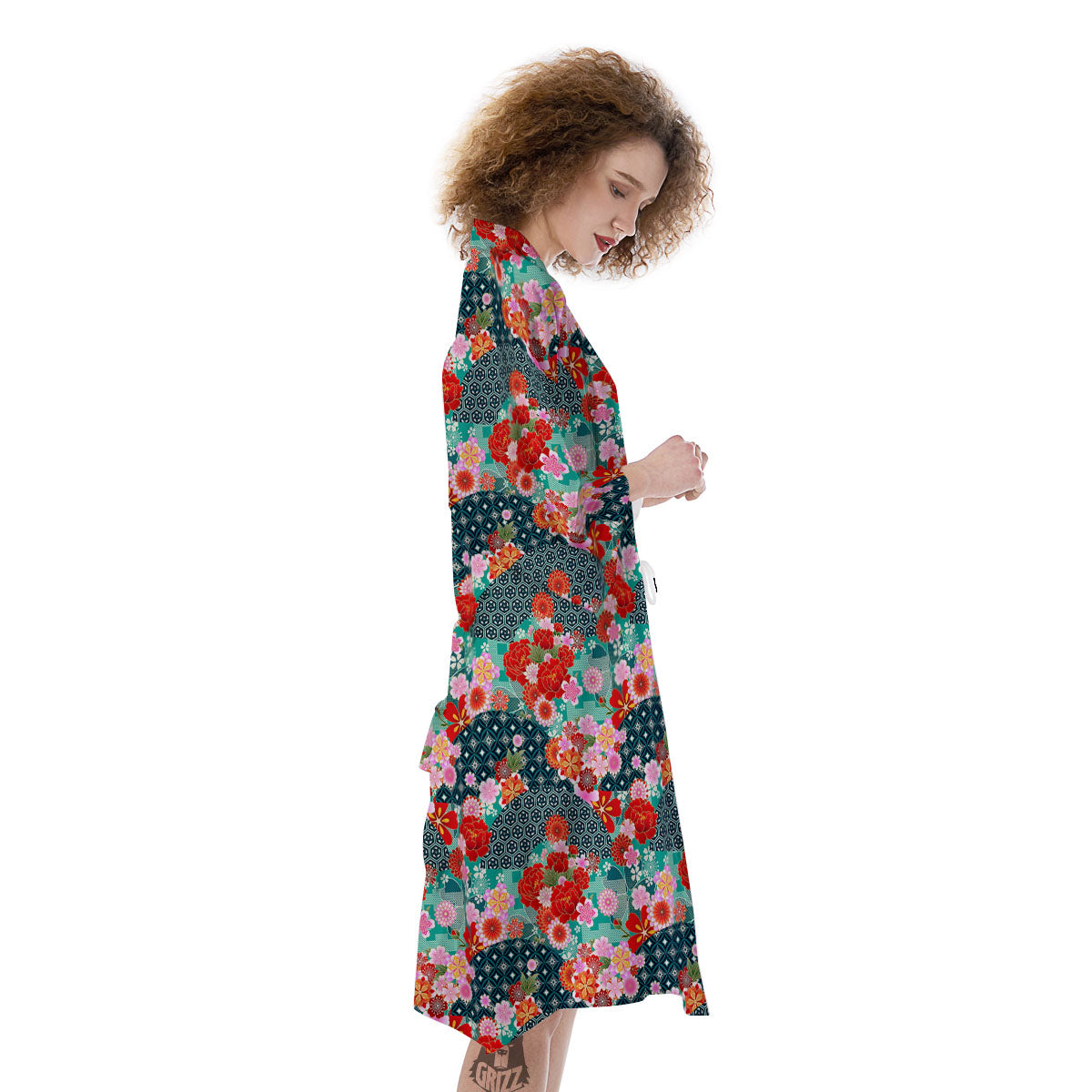 Japanese Flower Colorful Print Pattern Colorful Kimono-grizzshop