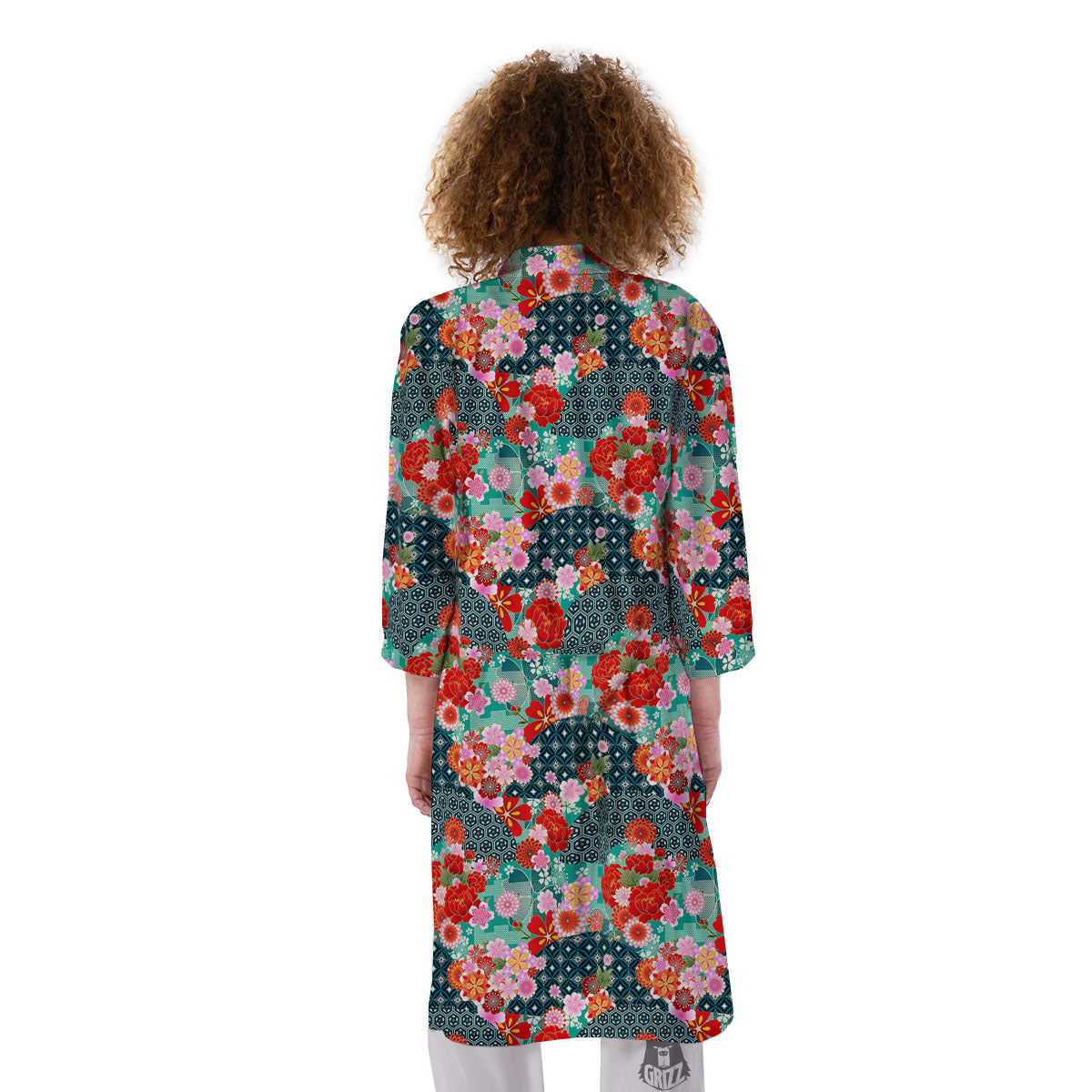 Japanese Flower Colorful Print Pattern Colorful Kimono-grizzshop