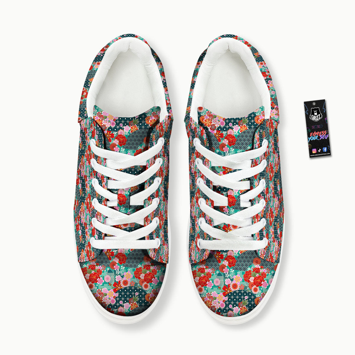 Japanese Flower Colorful Print Pattern Colorful Platform Shoes-grizzshop