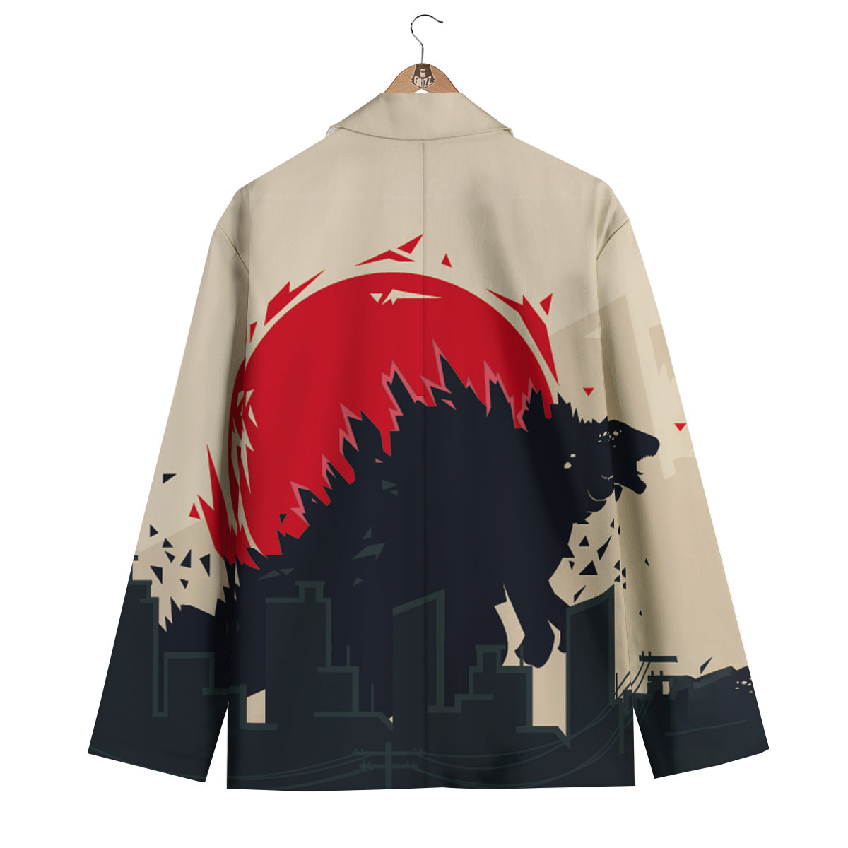 Japanese Godzilla Print Men's Blazer-grizzshop