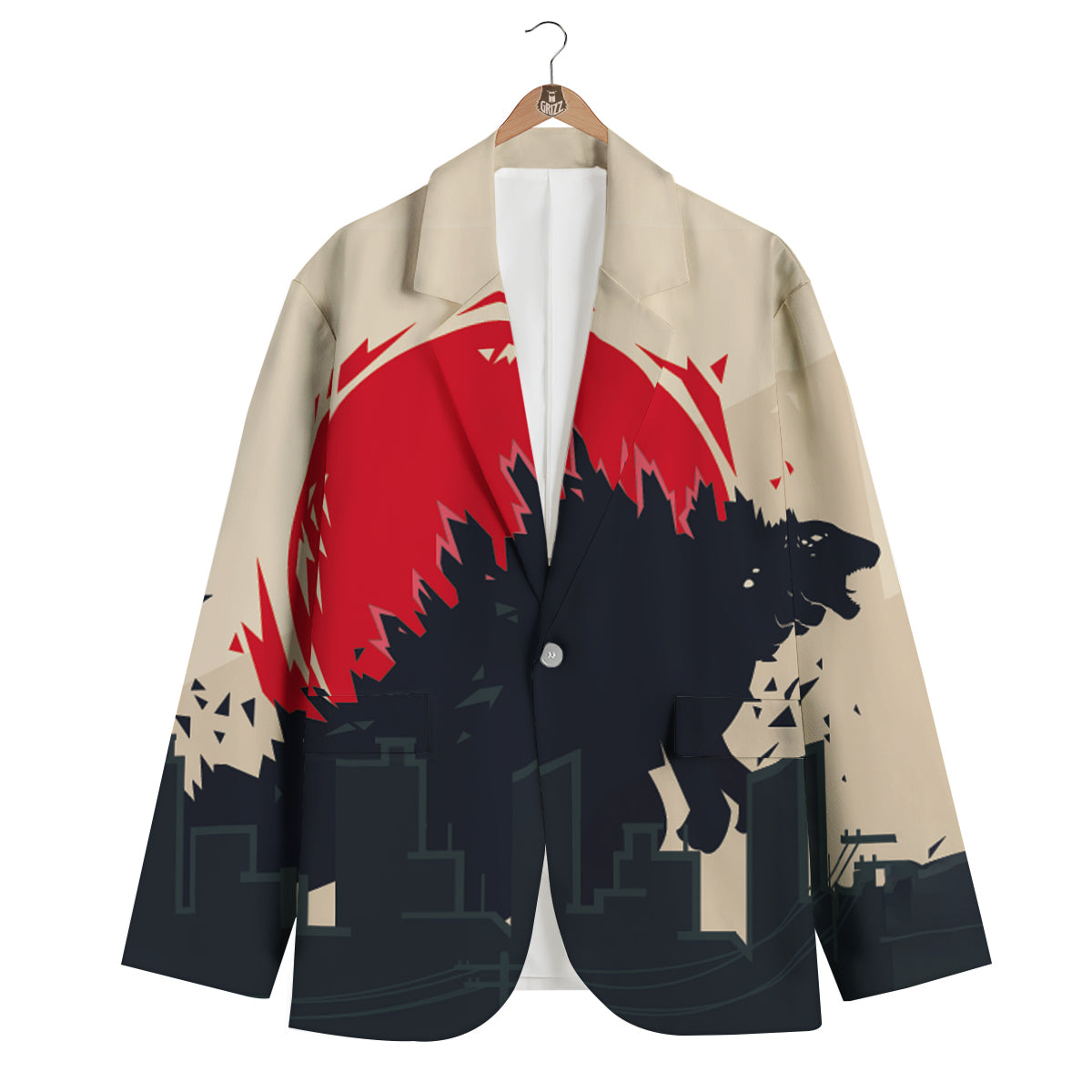 Japanese Godzilla Print Men's Blazer-grizzshop