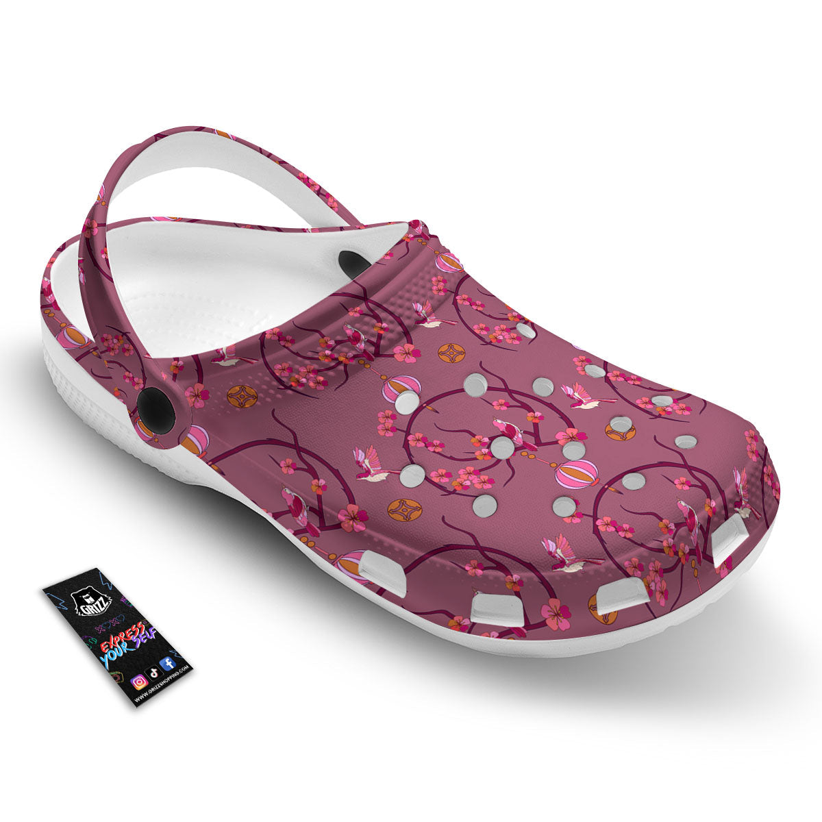 Japanese Lantern Pink Print Pattern Clog-grizzshop